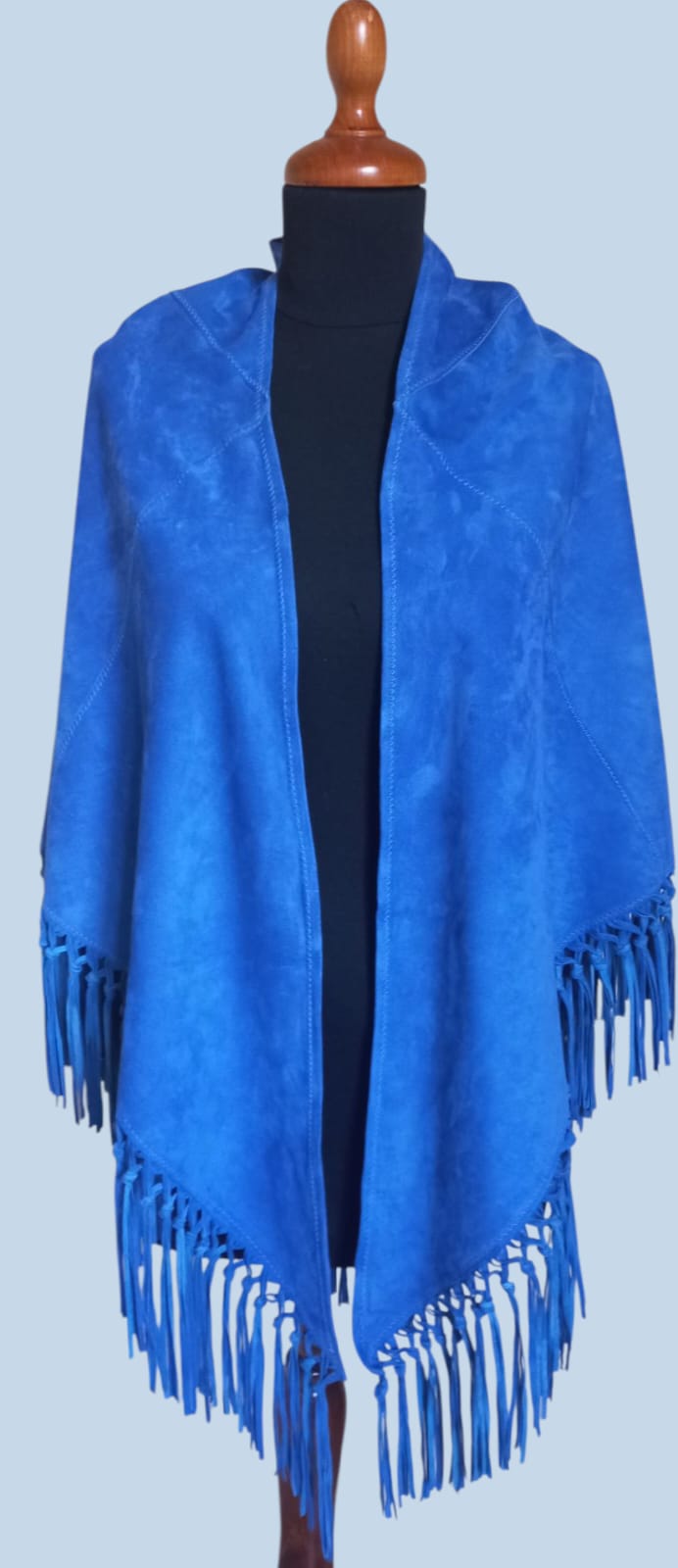 Scialle in vera pelle scamosciata laserata color Indaco notturno