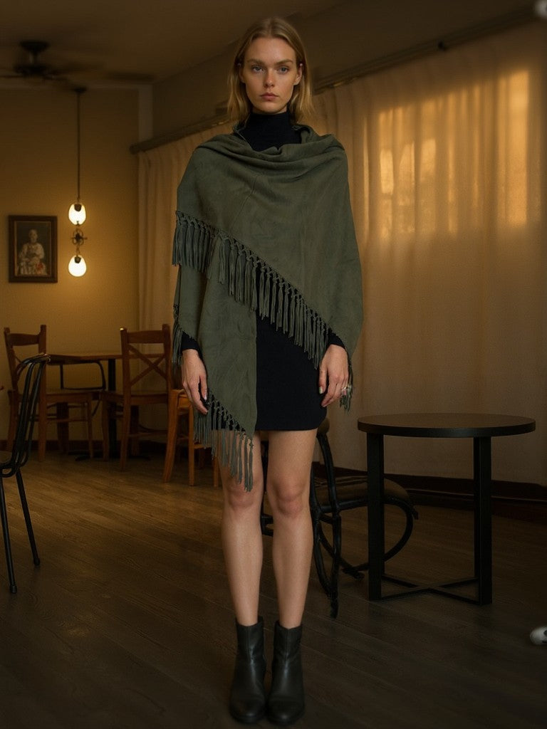 Scialle in vera pelle scamosciata color Verde Militare dei Colli Perduti
