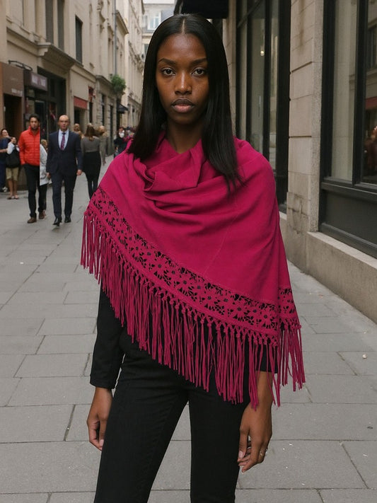 Scialle in vera pelle scamosciata laserata color Fucsia Divino
