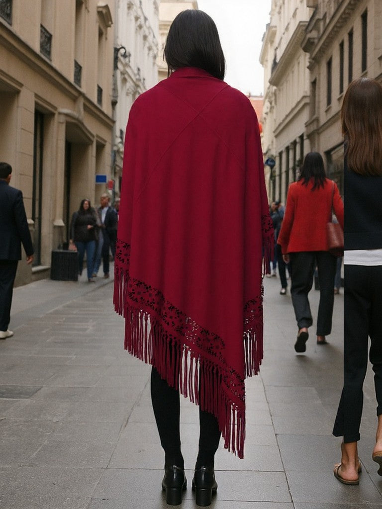 Scialle in vera pelle scamosciata laserata color Fucsia Divino