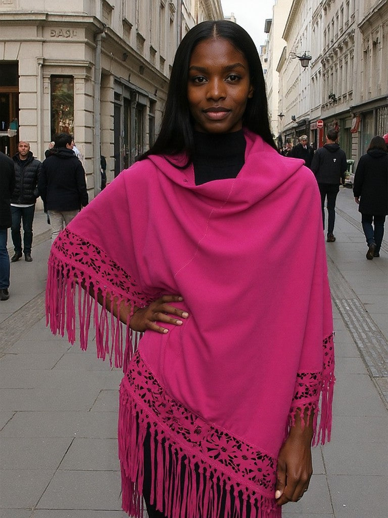 Scialle in vera pelle scamosciata laserata color Fucsia Divino