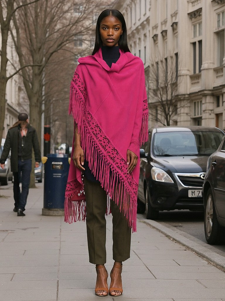Scialle in vera pelle scamosciata laserata color Fucsia Divino