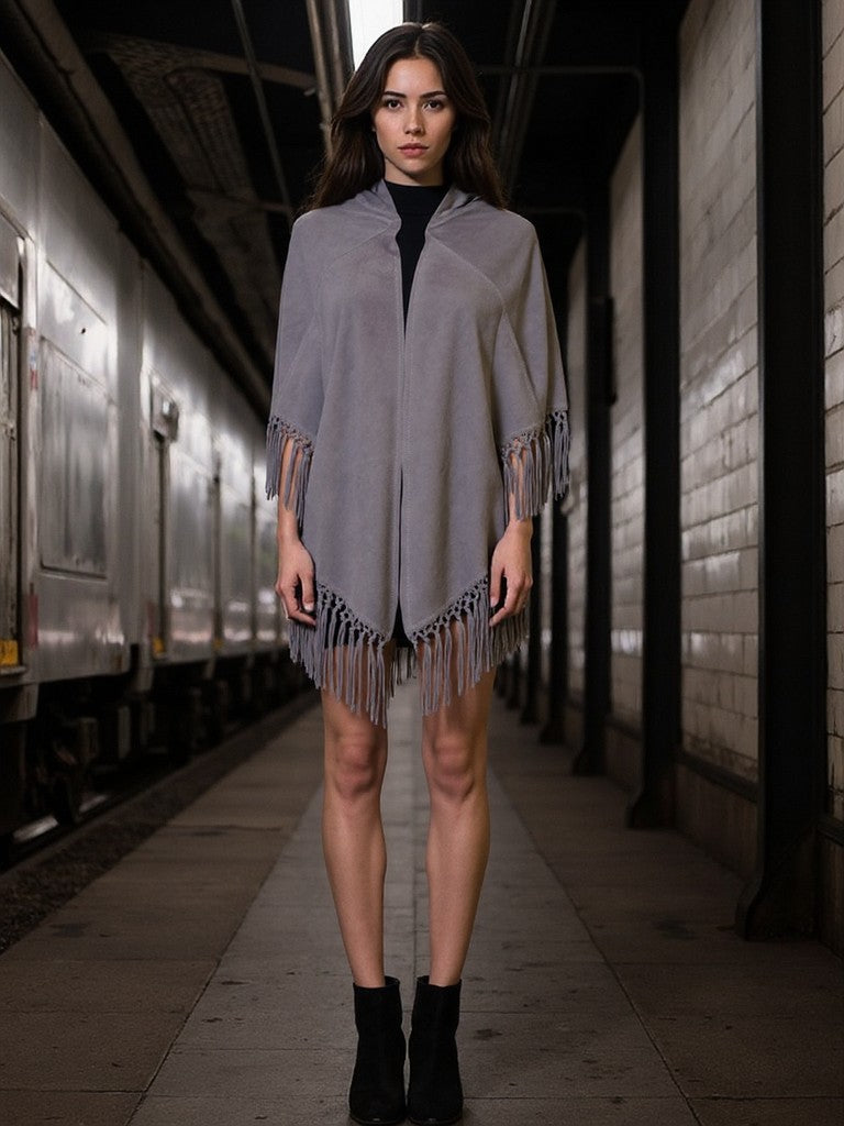 Scialle in vera pelle scamosciata color Grigio Nebuloso di Morgana