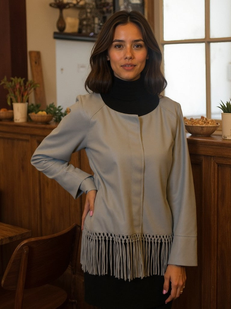 Giacchetto in pelle scamosciata color Grigio nebuloso Morgana